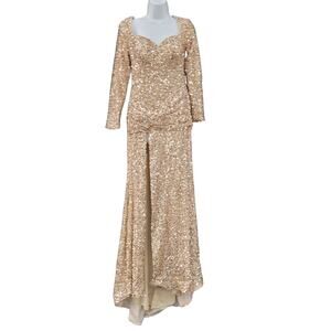 NWT Fitted Long Sleeve Sequin Gown with Leg Slit and Corset Back